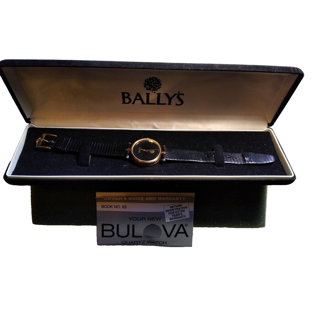 1997 Bulova Bally’s Atlantic City Casino Gold Black Watch Original Box + Paper